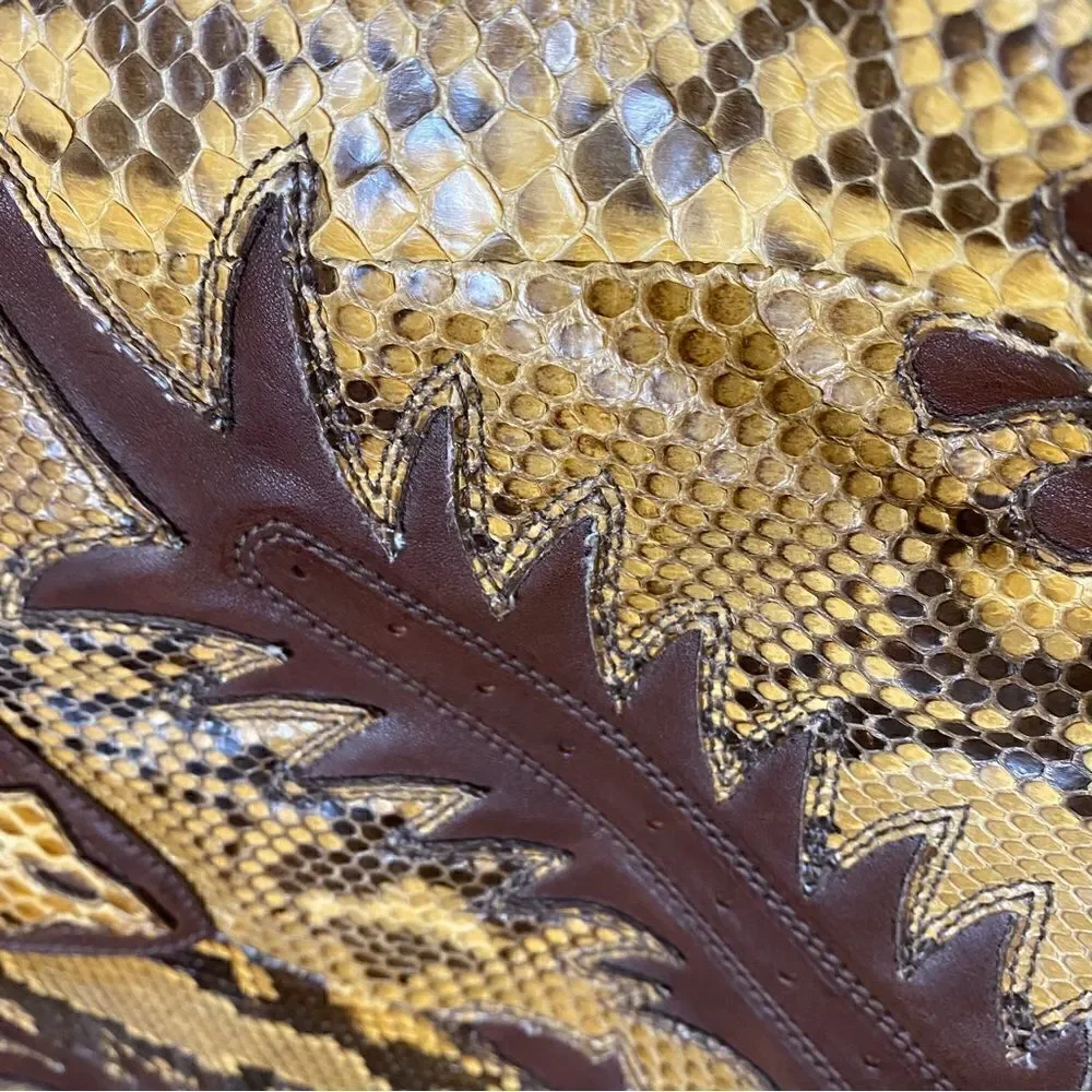 Ralph Lauren Collection Italian Tan Python Western Flame Stitch Hobo Handbag